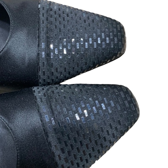 St John Vintage Paillette Black Satin Embellished Square Toe Vintage Heels 8.5 - Picture 4 of 8